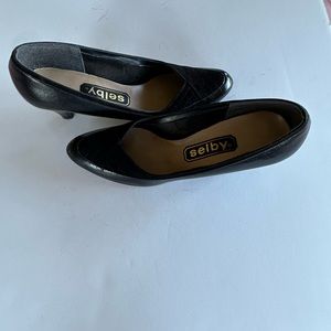 Black Leather with Suede Top 3” Shelby Brand 7N Heels